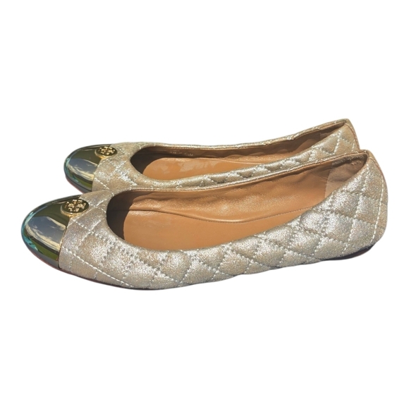 Tory Burch Women's Kaitlin Quilted Metallic Ballet Flats Size  9.5M Silver/Gold - Picture 3 of 16